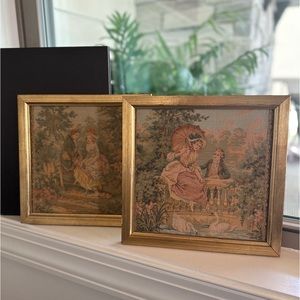 Pair of vintage tapestries in gold frames